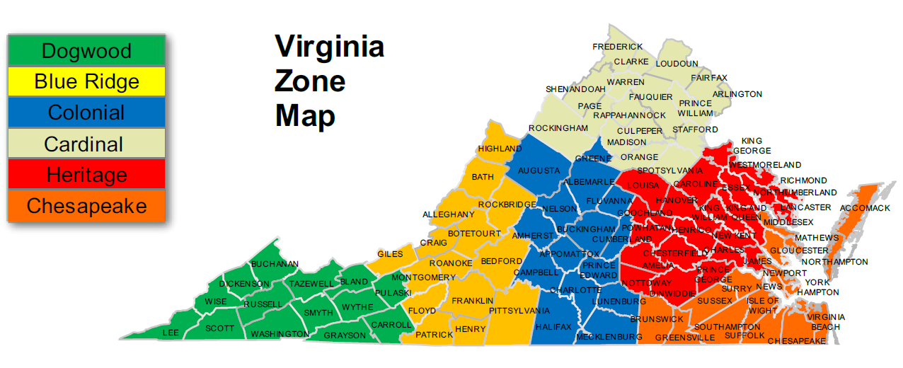 Virginia Hardiness Zone Map