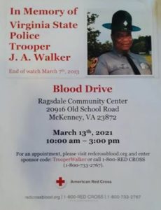 Blood Drive in Memory of VSP Trooper J.A. Walker